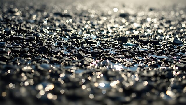 underlayment. Natural asphalt lake surface with oily iridescent sheens under sunlight. ESG reports, sustainability campaigns, designed for environmental awareness campaigns, promotes sustainability.