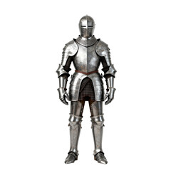 Full suit of plate armor for medieval knight in studio setting