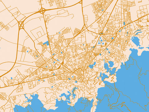 Street map of Blida, Algeria in cream map with golden roads