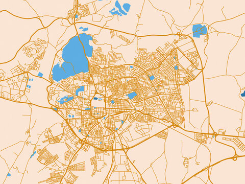 City layout poster &mdash; Setif, Algeria &ndash; golden linework with blue water