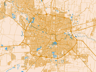 Fototapeta premium City map poster of Cordoba, Argentina – golden linework with blue water
