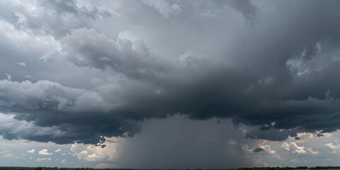 Obraz premium Dramatic storm cloud formation with lightning strikes over a rural landscape