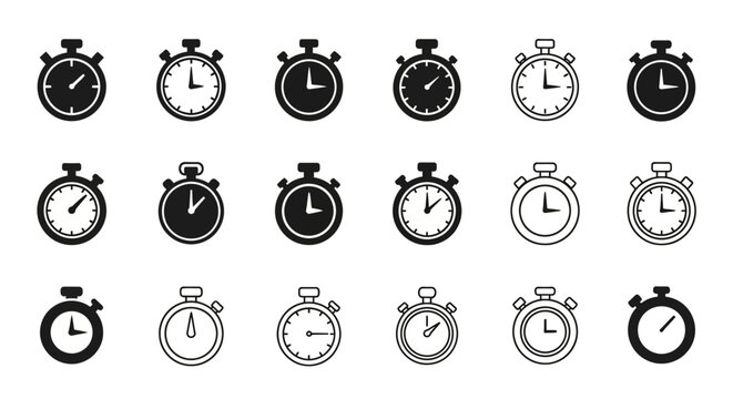 Stopwatch Icons Set: Vintage and Modern Time Measurement Symbols