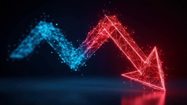 A stark visual representation of financial downturn, the arrows point downward, with a descent in a dark and dramatic display. ..Created with Generative AI, not depicting real subjects.