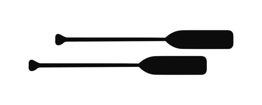 Pair of rowing oars in black silhouette. Nautical marine icon for sport and boating design