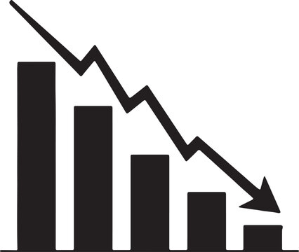 A declining trend graph showing a decrease in values over time with a downward arrow