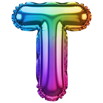 Rainbow colored letter t balloon isolated on transparent background