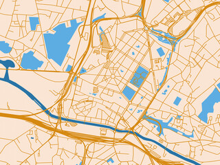 Obraz premium City map poster of Charleroi Centre, Belgium – cream map with golden roads