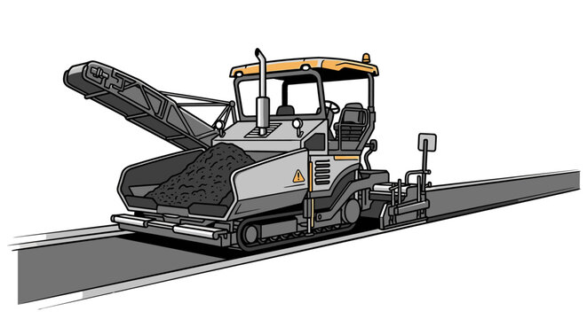 Asphalt paver machine on road construction.