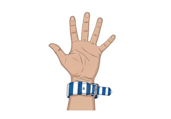 Fototapeta premium Hand with blue and white striped handcuffs isolated on transparent background