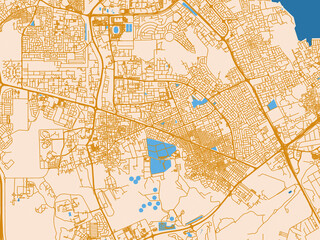 Fototapeta premium Street map of Ar Rifa', Bahrain in cream map with golden roads