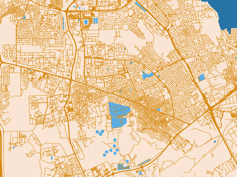 Street map of Ar Rifa', Bahrain in cream map with golden roads