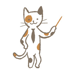 Obraz premium Calico Cat Business Character Vector Illustration for Presentation - Hand Drawn Pointing Guide
