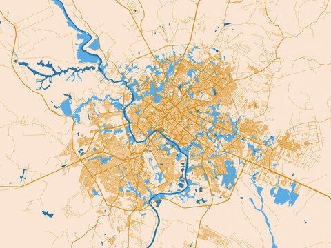 Urban map poster of Cuiaba, Brazil &ndash; mustard-gold streets on cream
