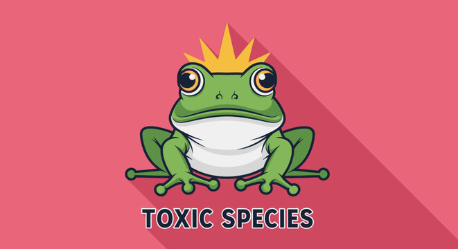 Green frog wearing a crown.