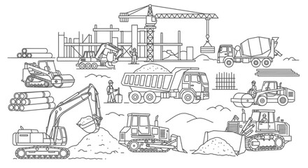 Obraz premium Heavy construction vehicles on a site.