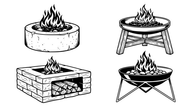 Various fire pits for outdoor camping and backyard gatherings