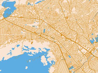 Naklejka premium Street network map of Nova Iguacu, Brazil, cream map with golden roads