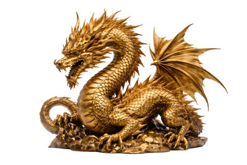Fototapeta premium Golden Dragon Fantasy Creature Isolated on Transparent Background, Detailed Mythical Beast with Wings and Scales, Legendary Monster Illustration PNG Transparent Background