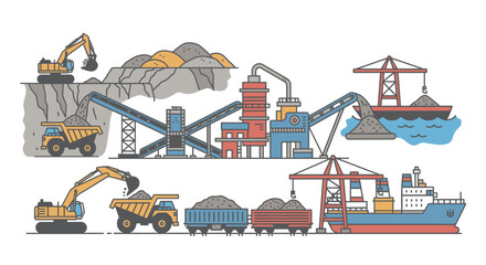 Naklejka premium Industrial cargo shipping operations with excavators.