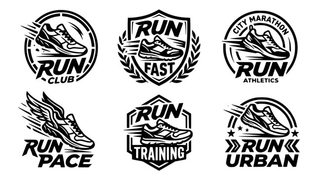 Vector graphic illustration of running shoe logos and designs