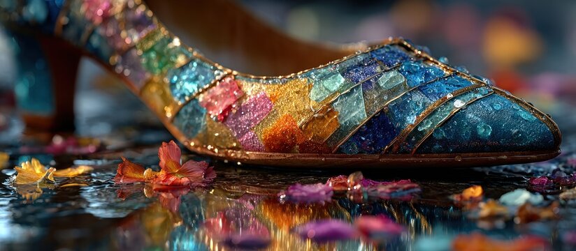 Detailed Close-up of a Colorful, Gemstone-Encrusted Shoe