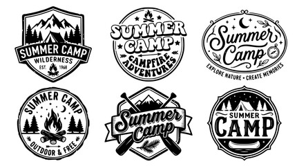 Obraz premium Summer camp vector logos and badges for adventure