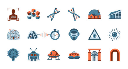 Naklejka premium Illustration of Science Fiction and Future Technology Icons