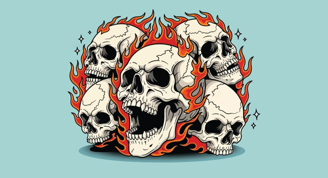 A Pile of Flaming Skulls in a Chaotic Arrangement.