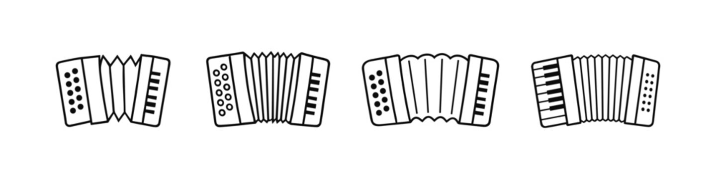 Collection of four simple accordion line art illustrations on a white background
