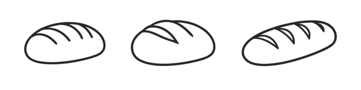 Simple line art icons of three different loaves of bread on a white background