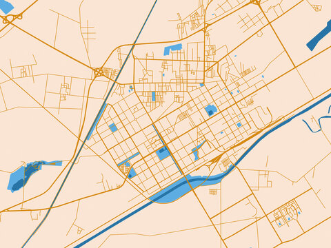Urban map poster of Bayan Nur, China &ndash; gold and blue map palette