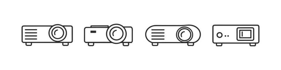 Fototapeta premium Collection of four distinct line art projector icons on a white background