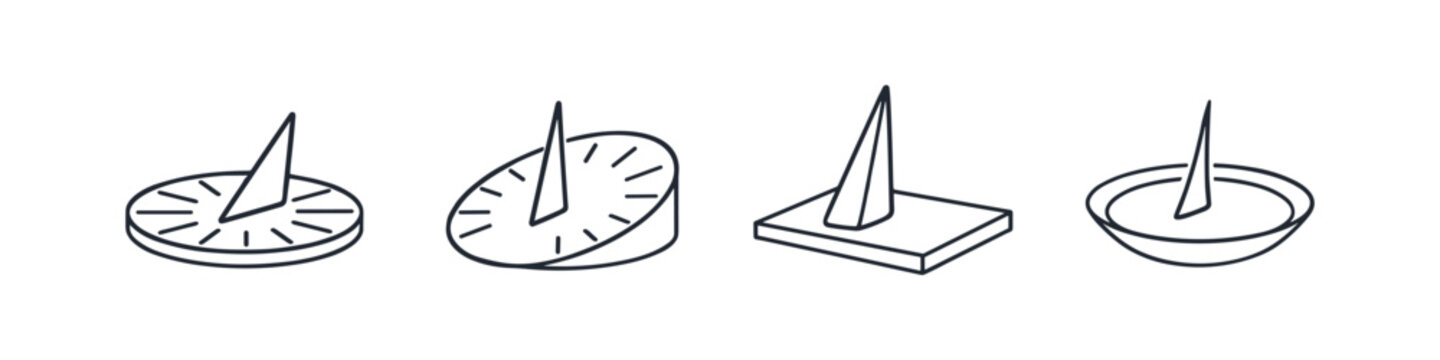 Collection of four distinct sundial icons in a clean line art style