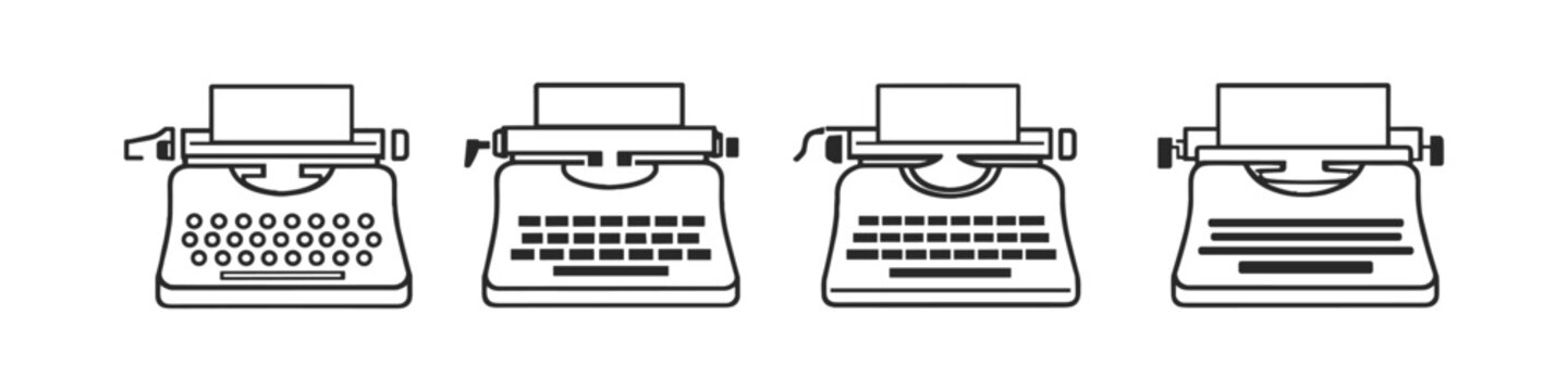 Collection of four vintage typewriter illustrations in a clean line art style