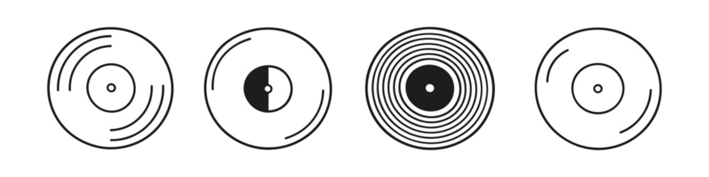 Collection of four stylized vinyl record icons with different groove patterns