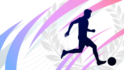 Fototapeta premium Soccer player silhouette running with ball on abstract banner background with laurel wreath