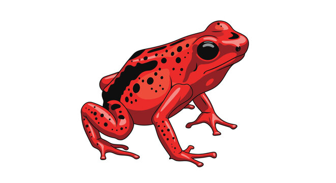 Red frog with black spots closeup.