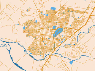Naklejka premium Urban map poster of Curico, Chile – gold and blue map palette