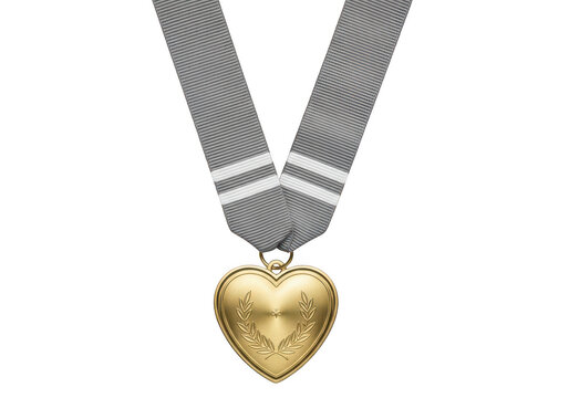 Purple heart medal with ribbon isolated on transparent background