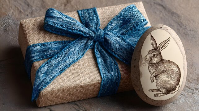 gift box with ribbon and bow, easter bunny egg