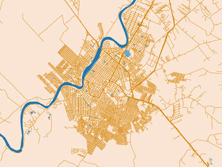 Fototapeta premium City layout poster — Monteria, Colombia – mustard-gold streets on cream