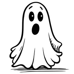 Obraz premium A cute cartoon ghost with a surprised expression in a minimalist black and white illustration