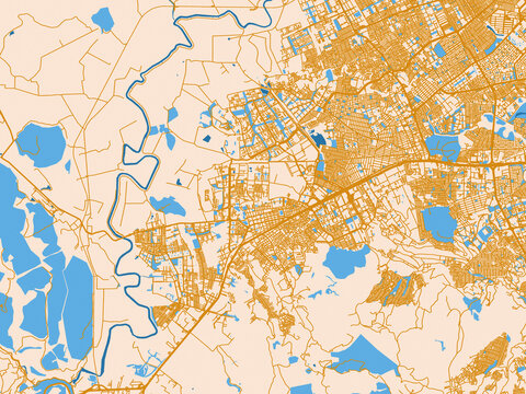Minimal city map of Soacha, Colombia with gold and blue map palette