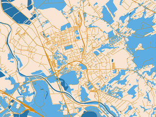 Naklejka premium Minimal city map of Karvina, Czechia with mustard-gold streets on cream