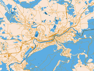 Naklejka premium Minimal city map of Karlovy Vary, Czechia with mustard-gold streets on cream