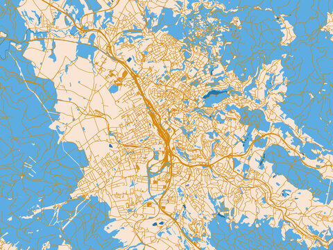 Minimal city map of Liberec, Czechia with mustard-gold streets on cream