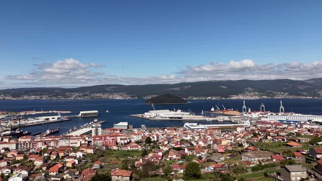 Mar&iacute;n cityscape and commercial port from aerial view