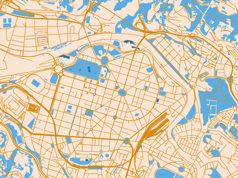 City map of Bilbao Centro, Spain &ndash; gold and blue map palette