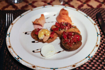 Exquisite Italian Cuisine Dishes Served in an A La Carte Restaurant at a Luxurious Resort,...